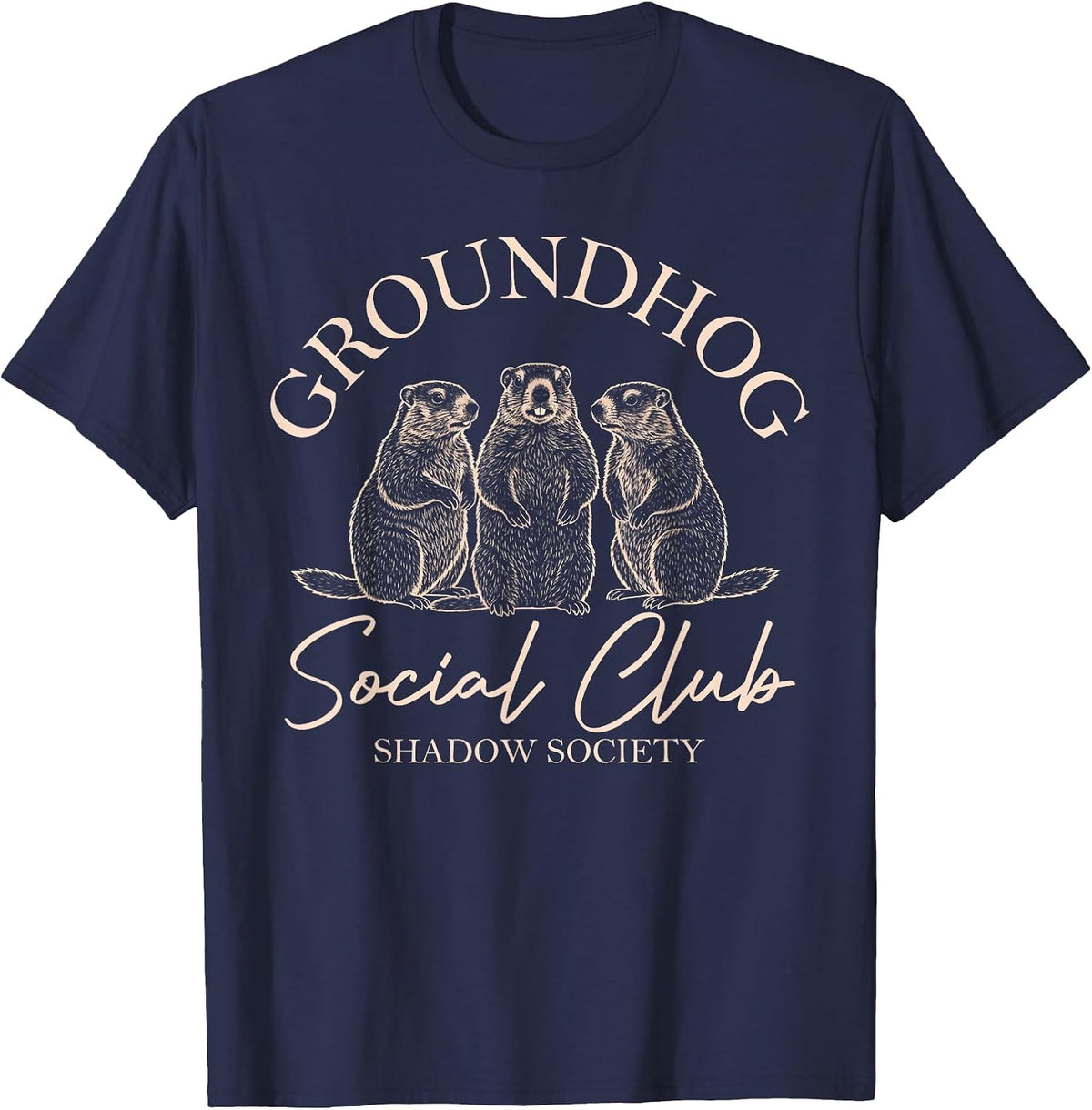 Groundhog Day Social Club Shadow Society Funny Groundhog Day T-Shirt - Navy Blue