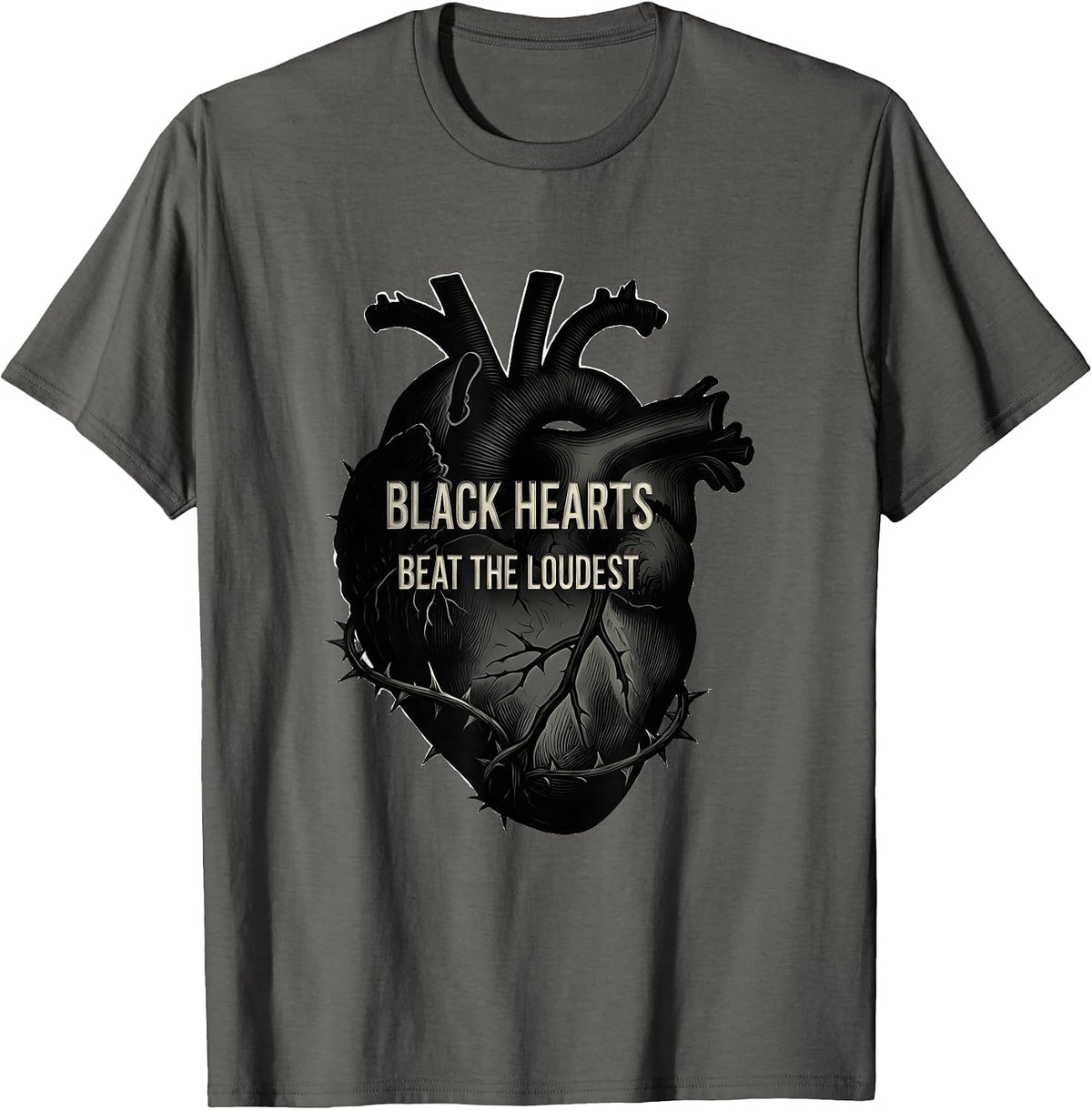 Black Hearts Beat the Loudest Goth Design T-Shirt - Asphalt Grey