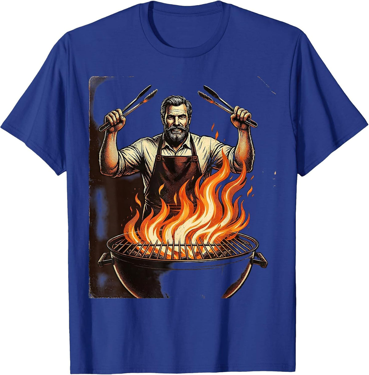 Men's Uncle Grillmaster Flaming BBQ Pit Illustration T-Shirt - Royal Blue