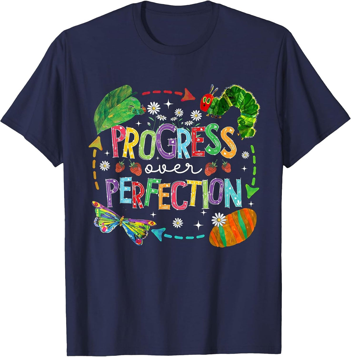 Progress Over Perfection Back to School Tee T-Shirt - Navy Blue