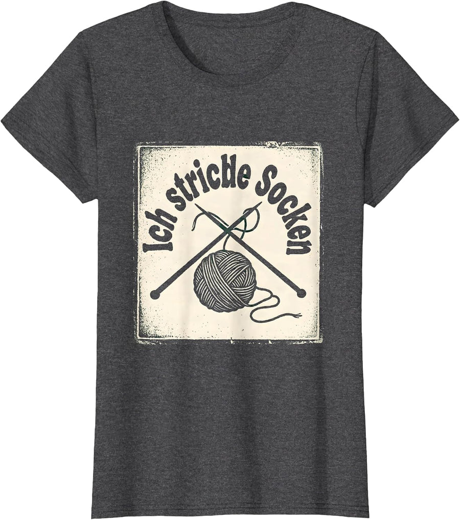 Women's Ich stricke Socken Funny German Knitting Hobby Gift T-Shirt - Dark Heather Grey