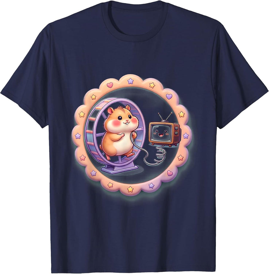 Hamster Wheel Powers TV Funny Graphic T-Shirt - Navy Blue