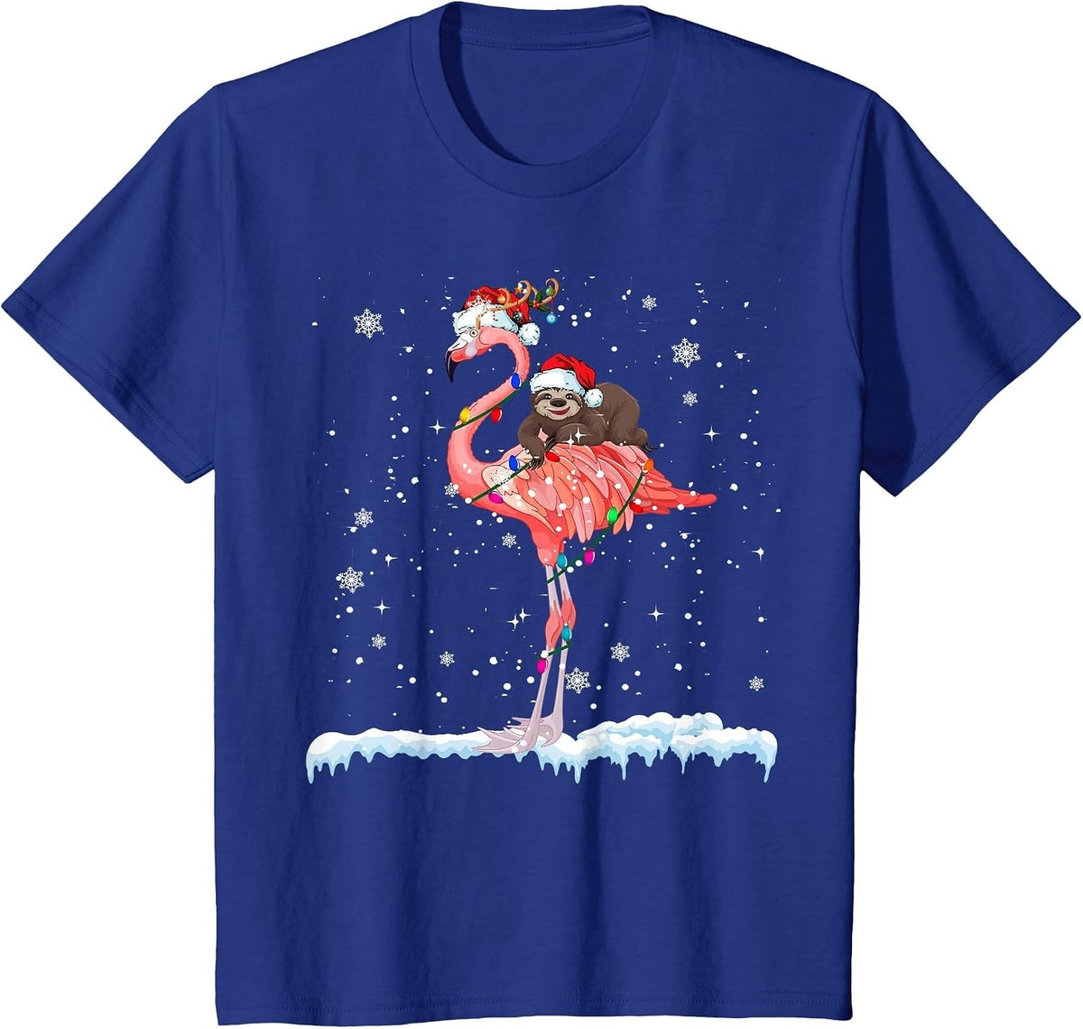 Santa Sloth Ridding Flamingo Reindeer Xmas Sloth Flamingo T-Shirt - Royal Blue