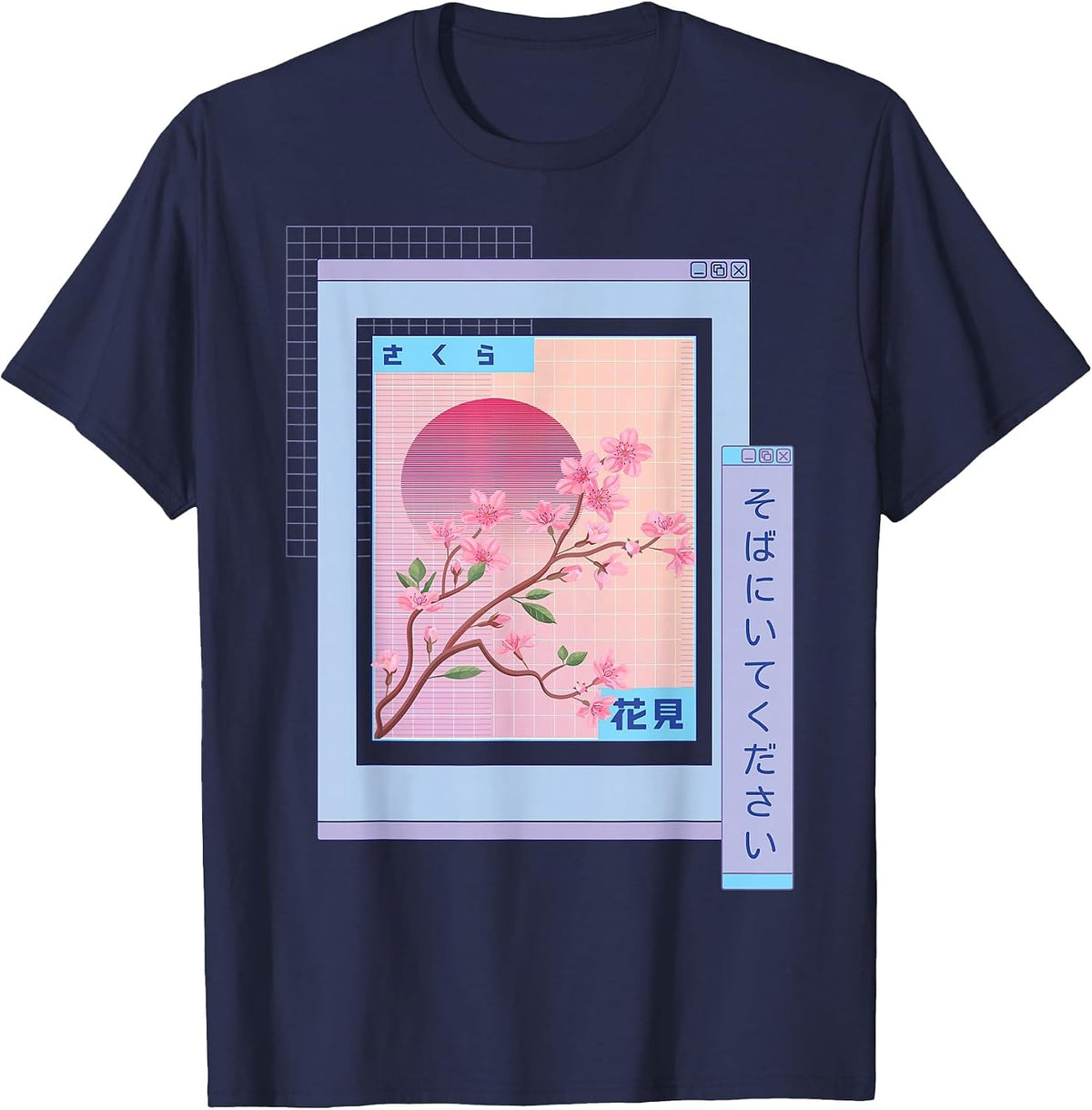 Japanese Aesthetic Sakura Flowers - Kawaii E-Girl - Browser T-Shirt - Navy Blue