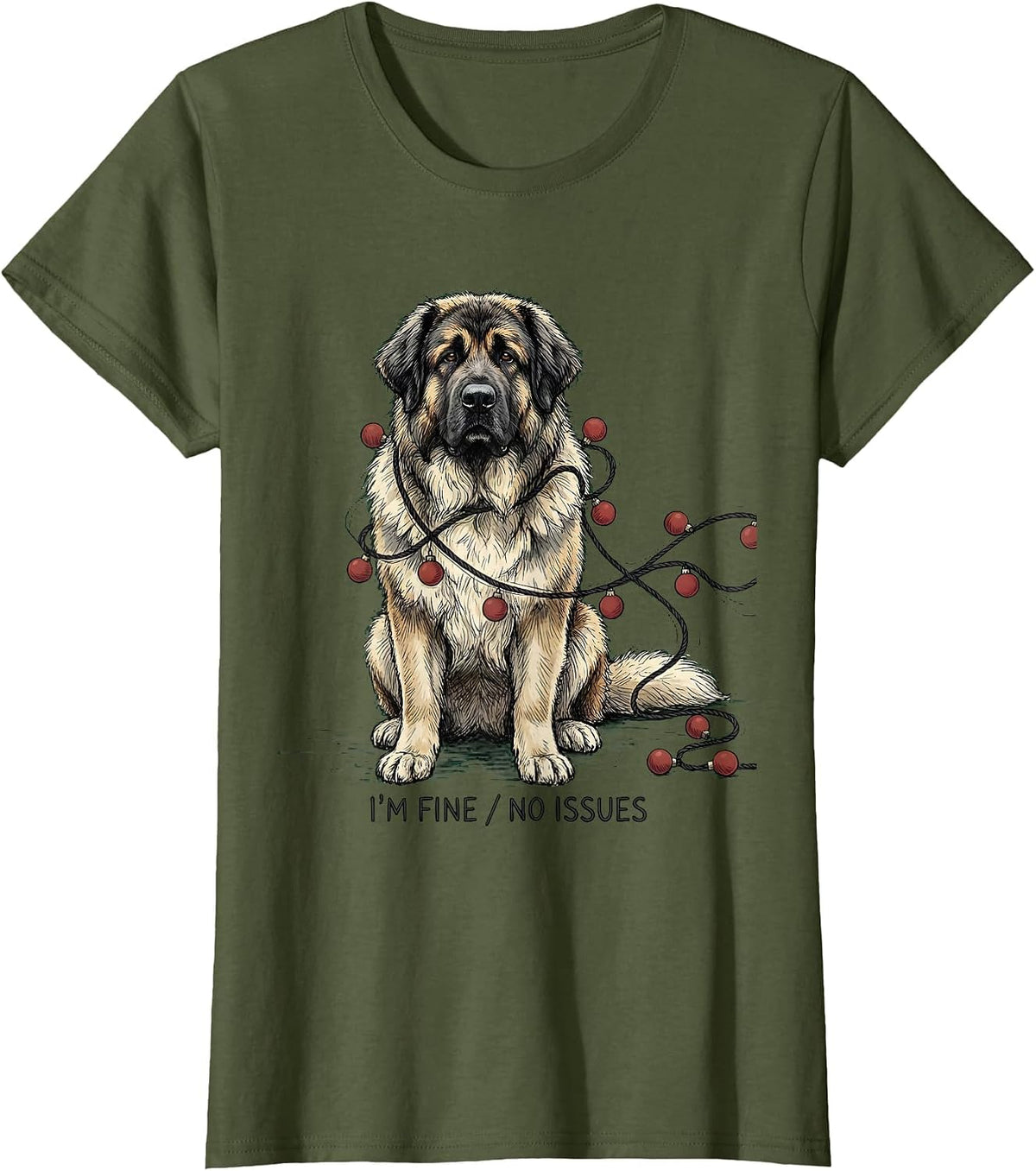 Women's I'm Fine No Issues Great Pyrenees Christmas Dog Owner Humor T-Shirt - Olive Green