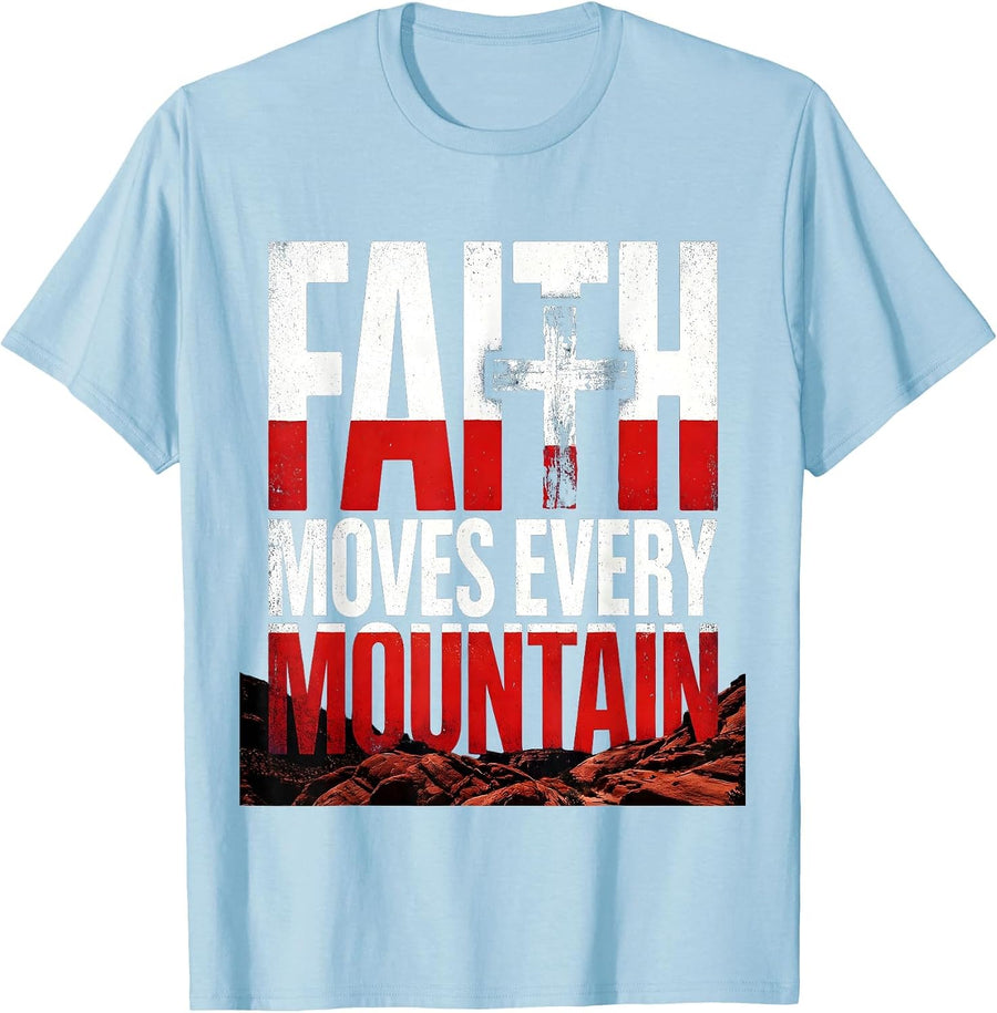 Men's Faith Over Fear Distressed Cross Mountain Design T-Shirt - Baby Blue
