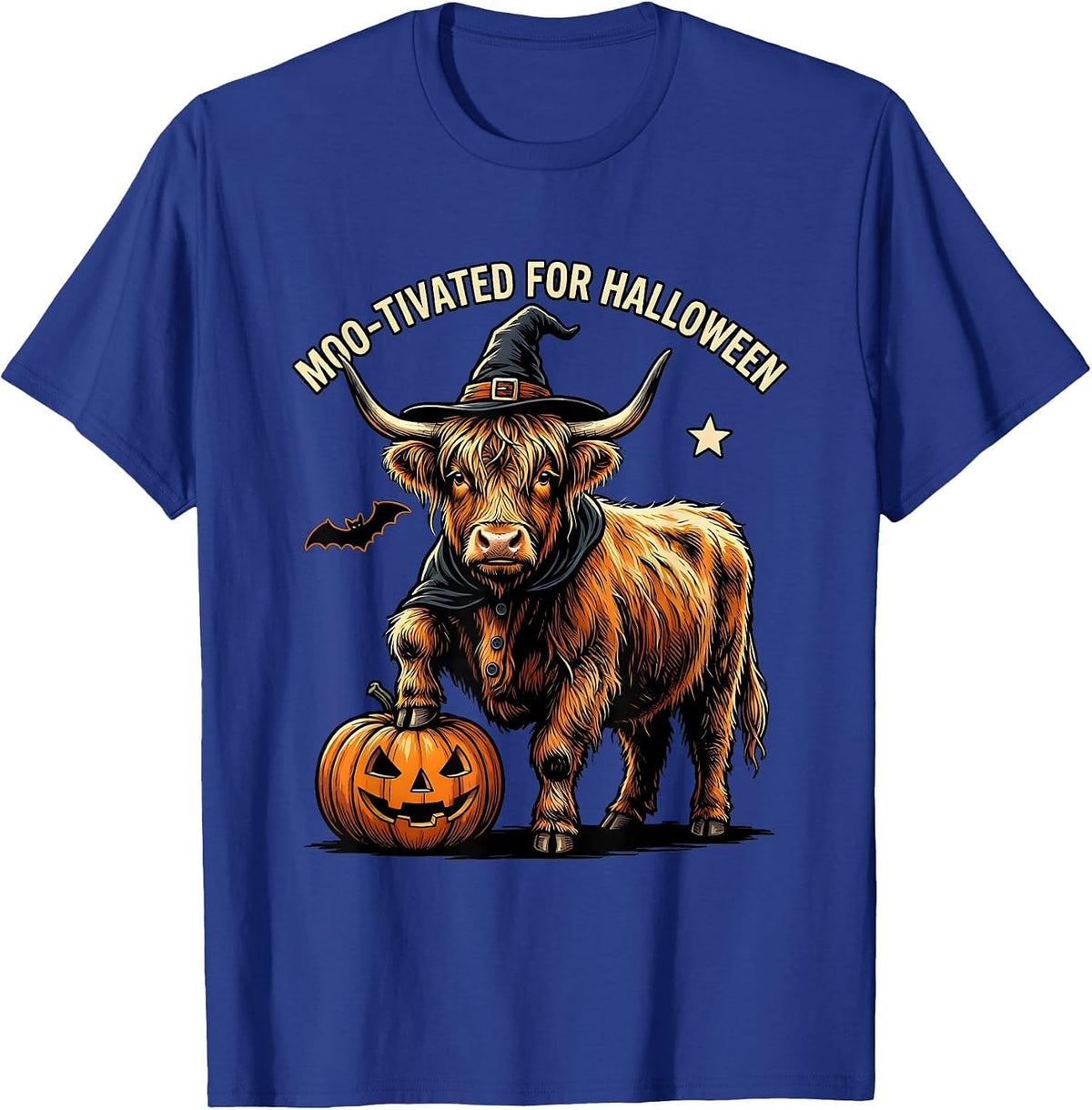 Men's Moo-tivated For Halloween Funny Highland Cow Halloween T-Shirt - Royal Blue