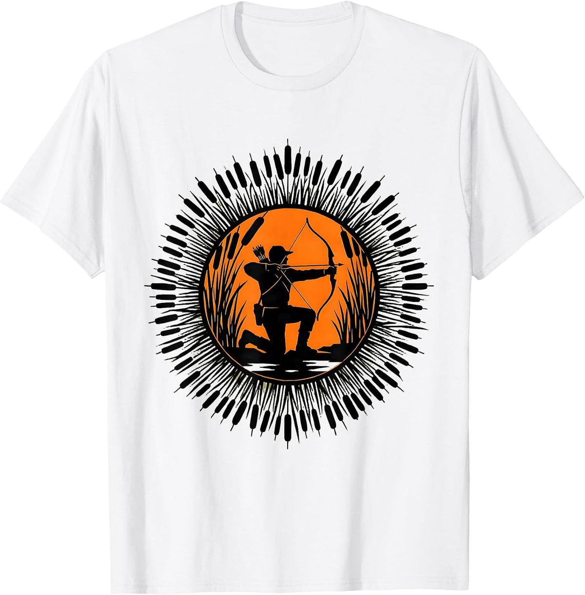 Men's Hunter Kneeling in Marsh Reeds Camouflage Design T-Shirt - White