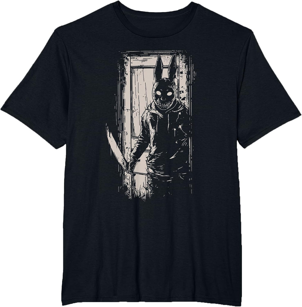 Horror Scary Creepy Bunny Mask Man Rabbit Alt Goth Slasher T-Shirt - Black