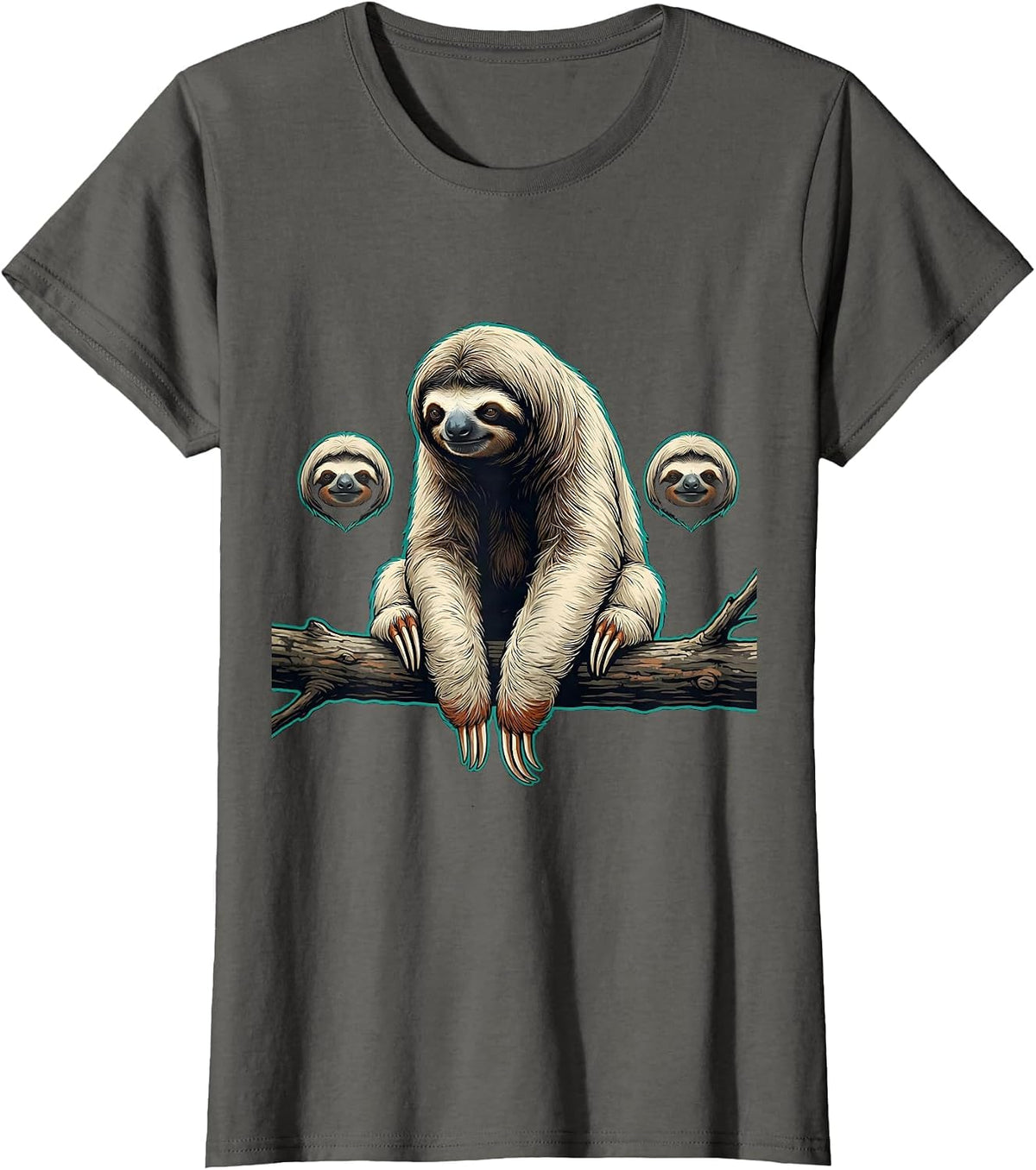 Women's Lazy Sloth Flat Pop Graphic Animal Humor Novelty T-Shirt - Asphalt Grey