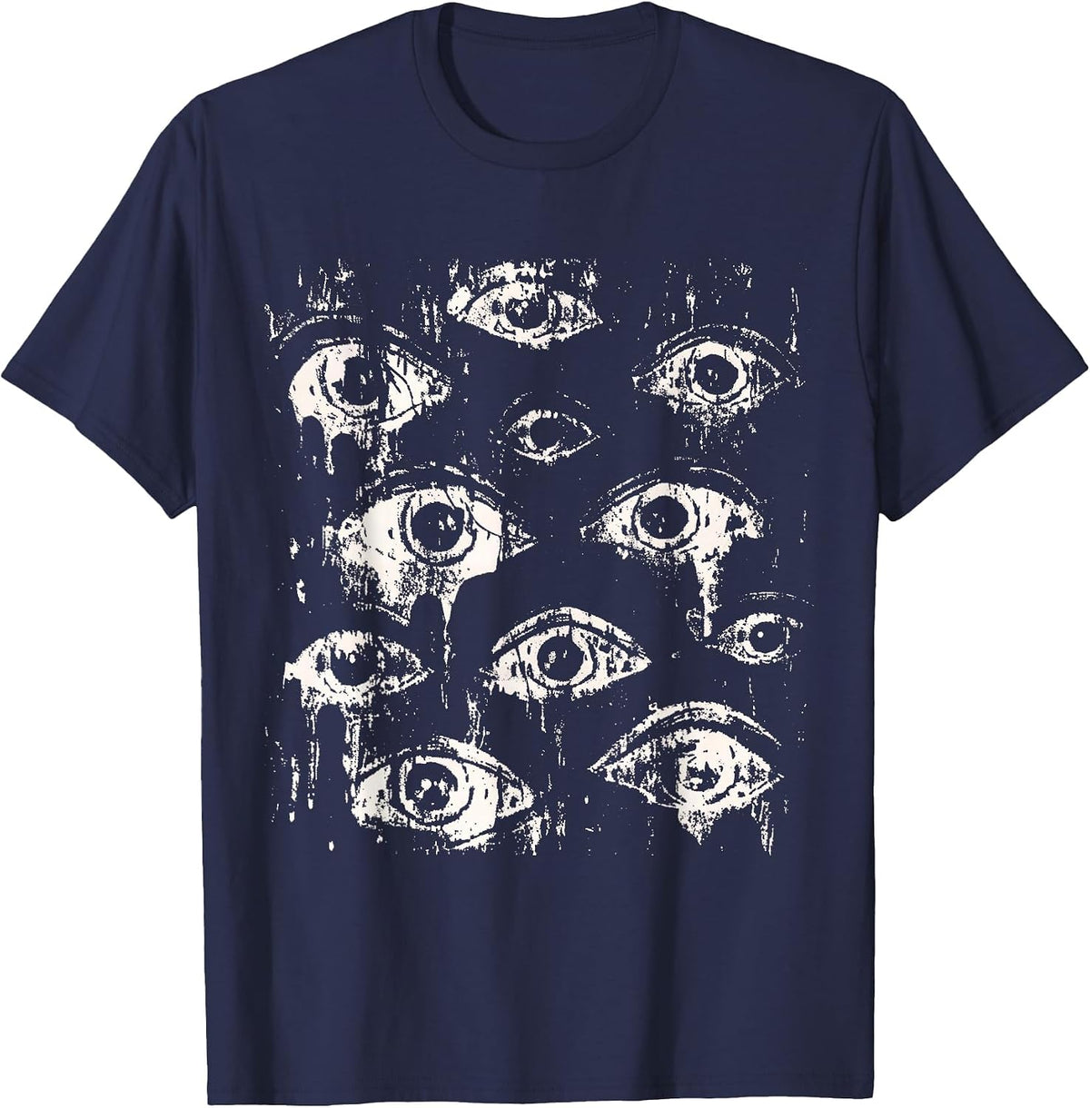 Eyes Eyeballs Weird Goth Grunge Alt Y2K Strange Aesthetic T-Shirt - Navy Blue