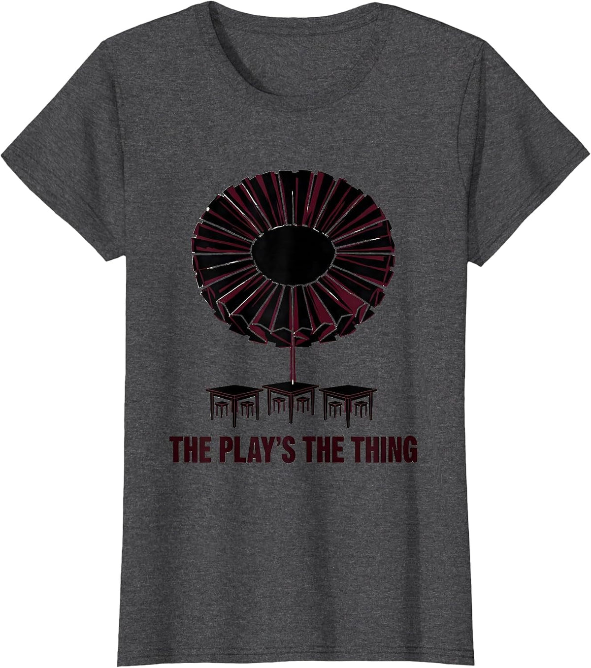 Women's The Play's The Thing Vintage Shakespeare Quote Literature T-Shirt - Dark Heather Grey
