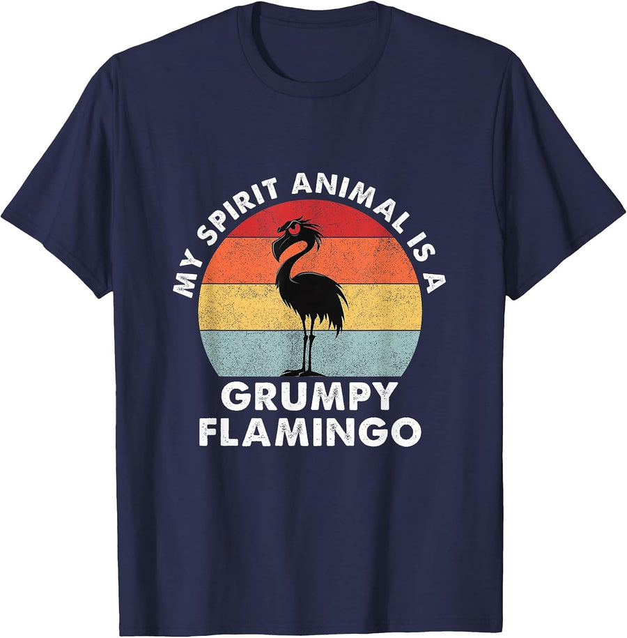 My Spirit Animal is a Grumpy Flamingo - Retro Vintage T-Shirt - Navy Blue
