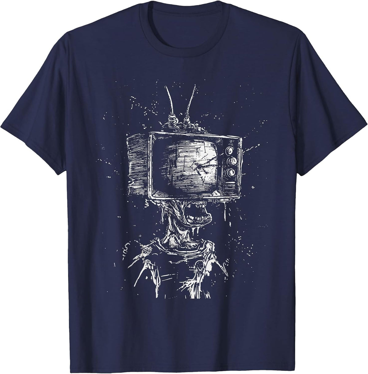 Weird Grunge TV Head Art Alt Odd Strange Goth Aesthetic T-Shirt - Navy Blue