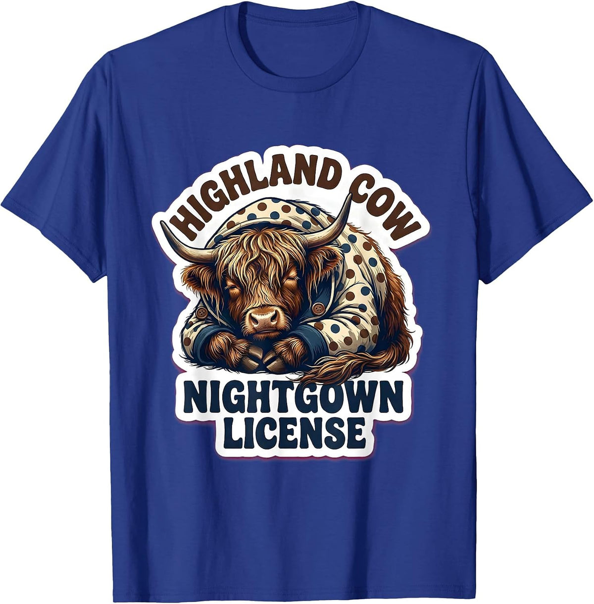 Men's Highland Cow Nightgown License Whimsical Cozy Pajama Humor T-Shirt - Royal Blue
