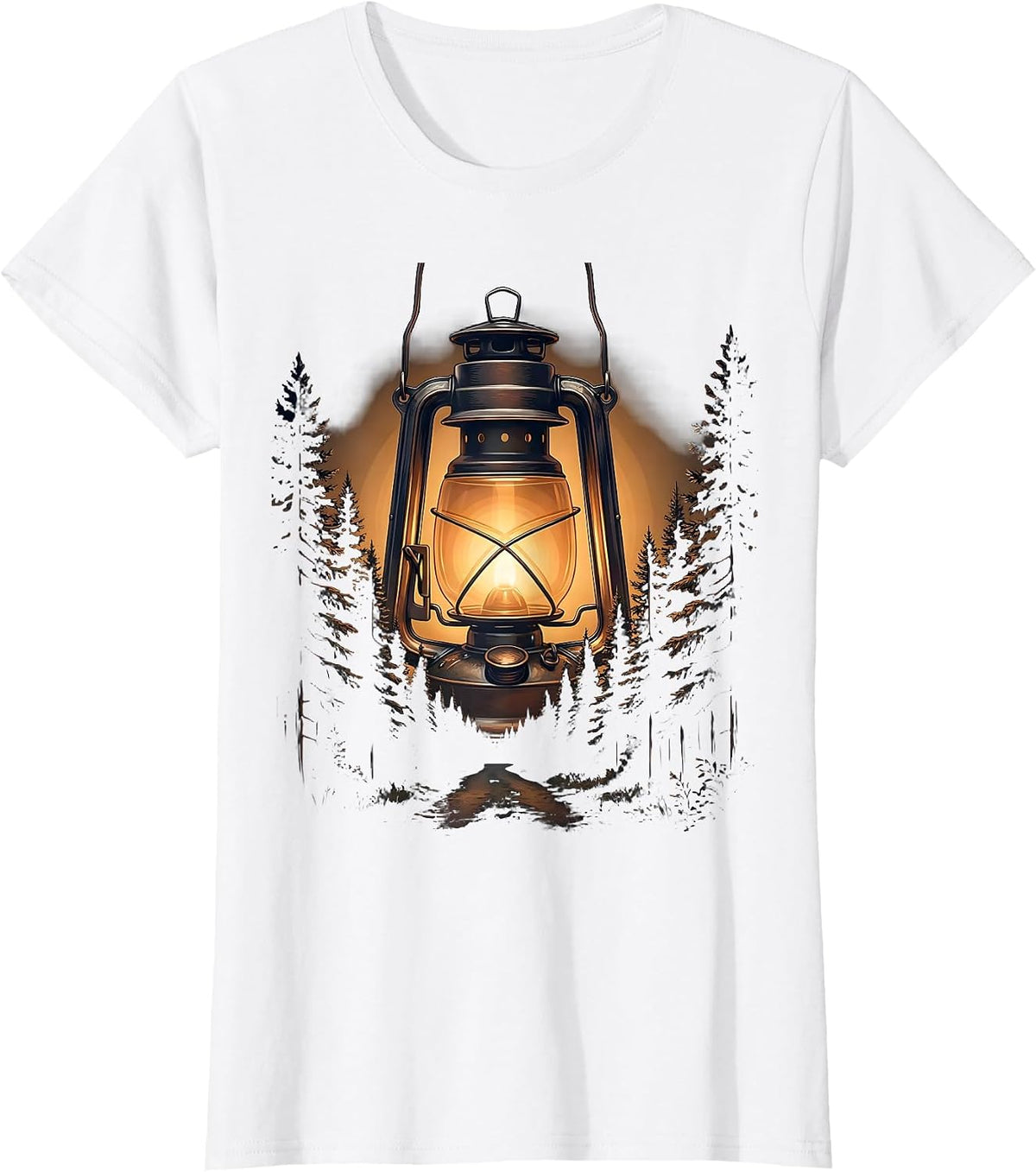Women's Lantern Glow Dark Forest Path Faith Over Fear T-Shirt - White