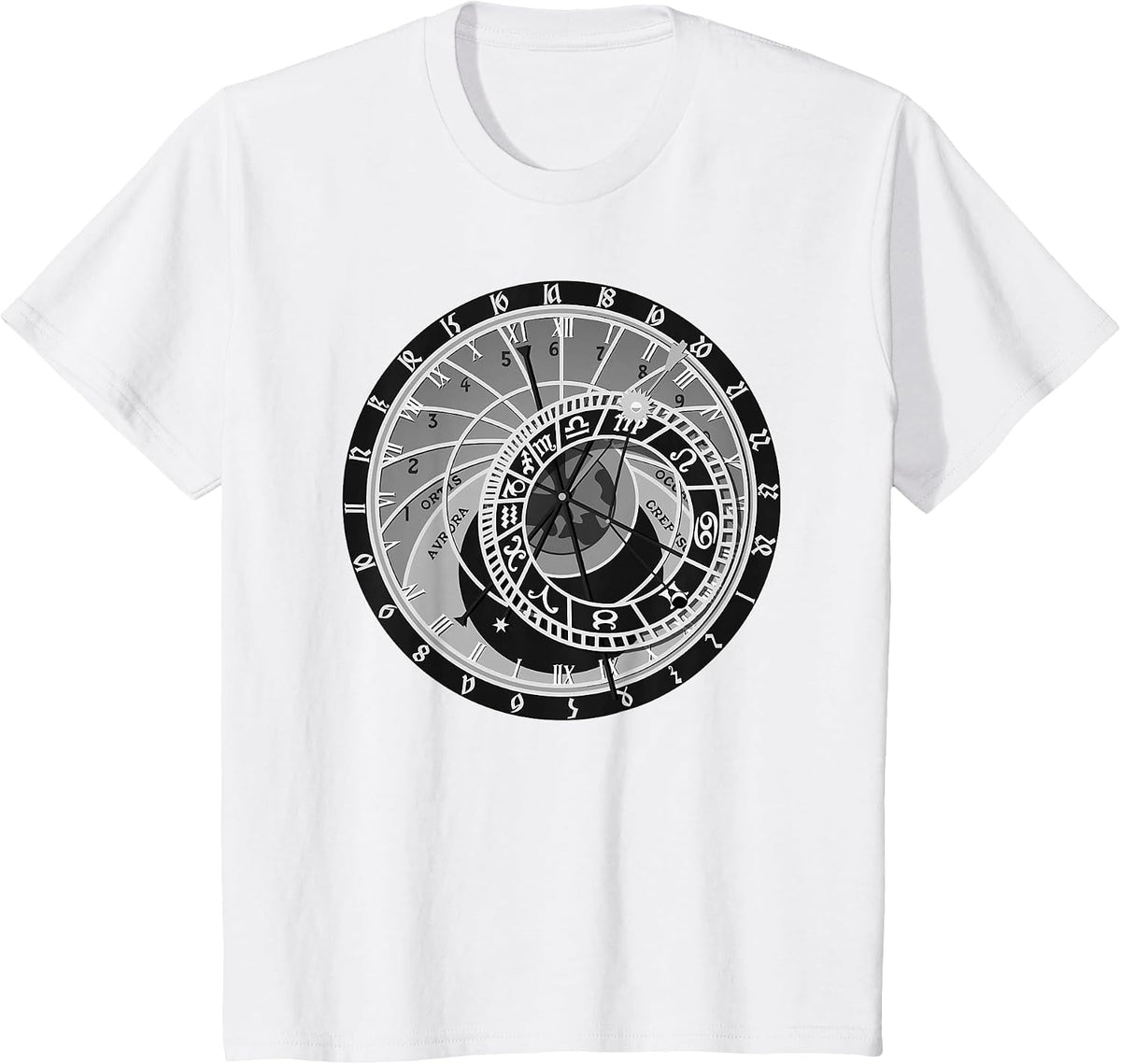 Prague Astronomical Clock T-Shirt Astrology Tee T-Shirt - White