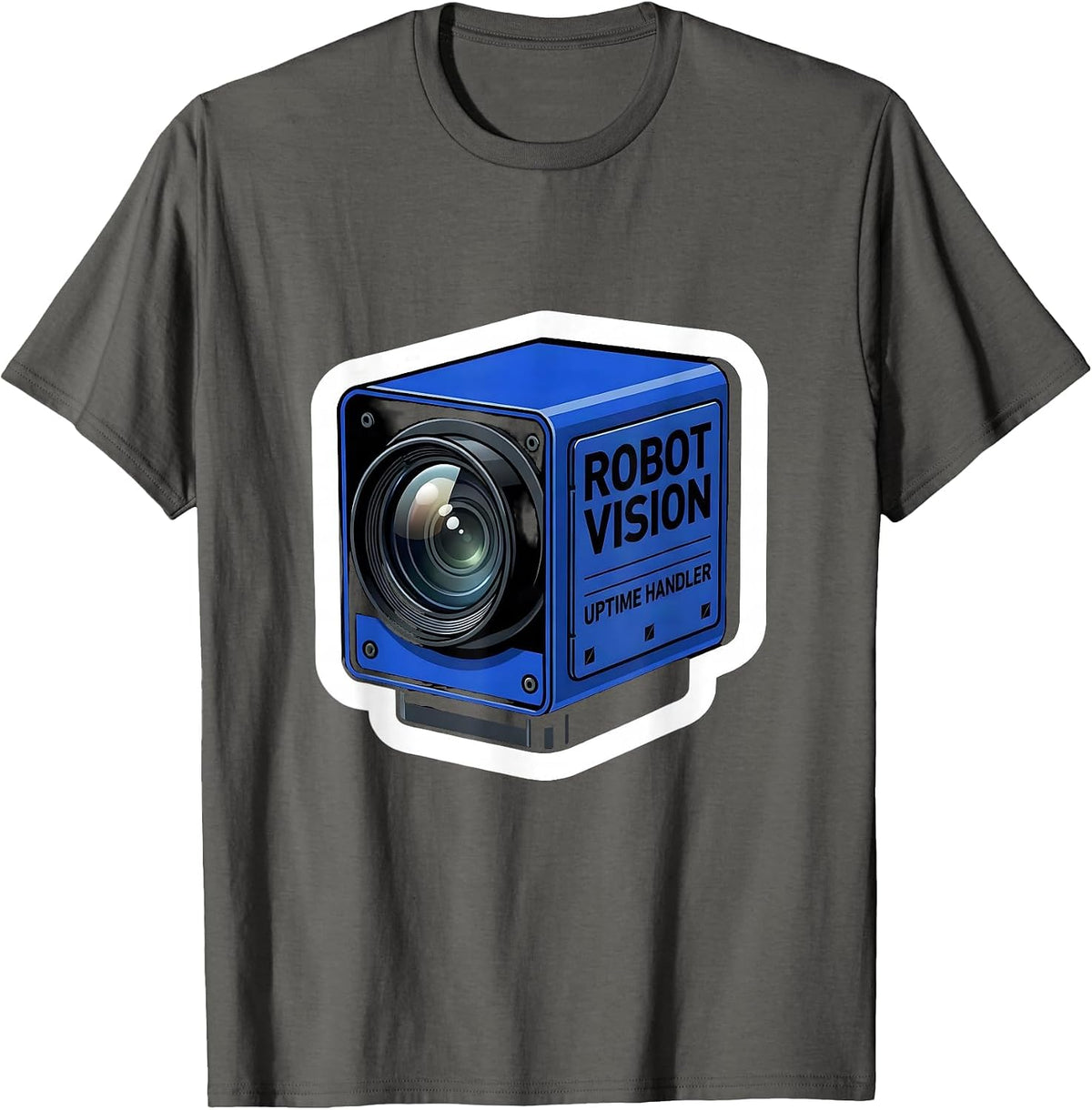 Men's Robot Vision Uptime Handler Funny Robotics Engineer AI Humor T-Shirt - Asphalt Grey