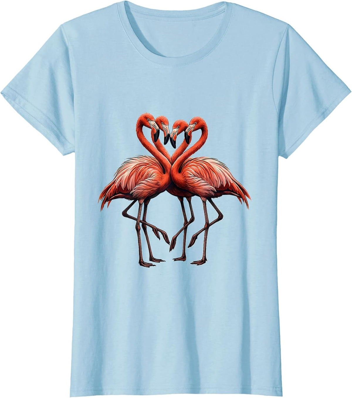 Women's Four Flamingo Flock Family Matching Novelty Humor T-Shirt - Baby Blue
