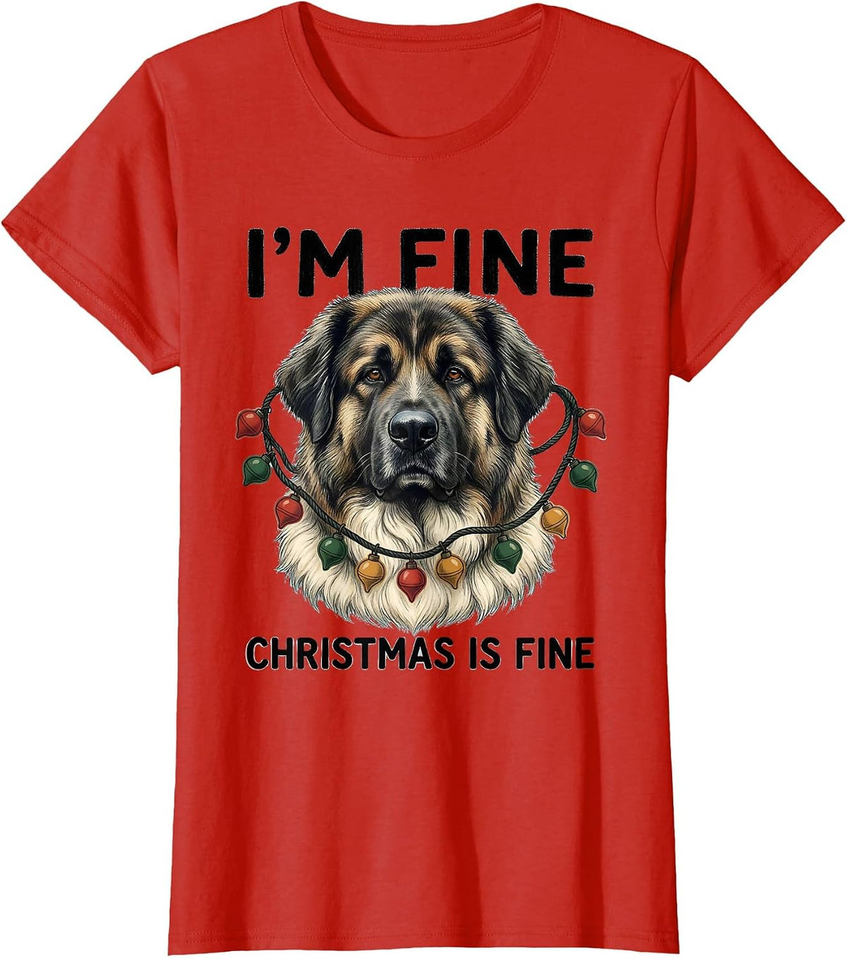 I'm Fine Christmas Is Fine Great Pyrenees Storybook Holiday T-Shirt - Red