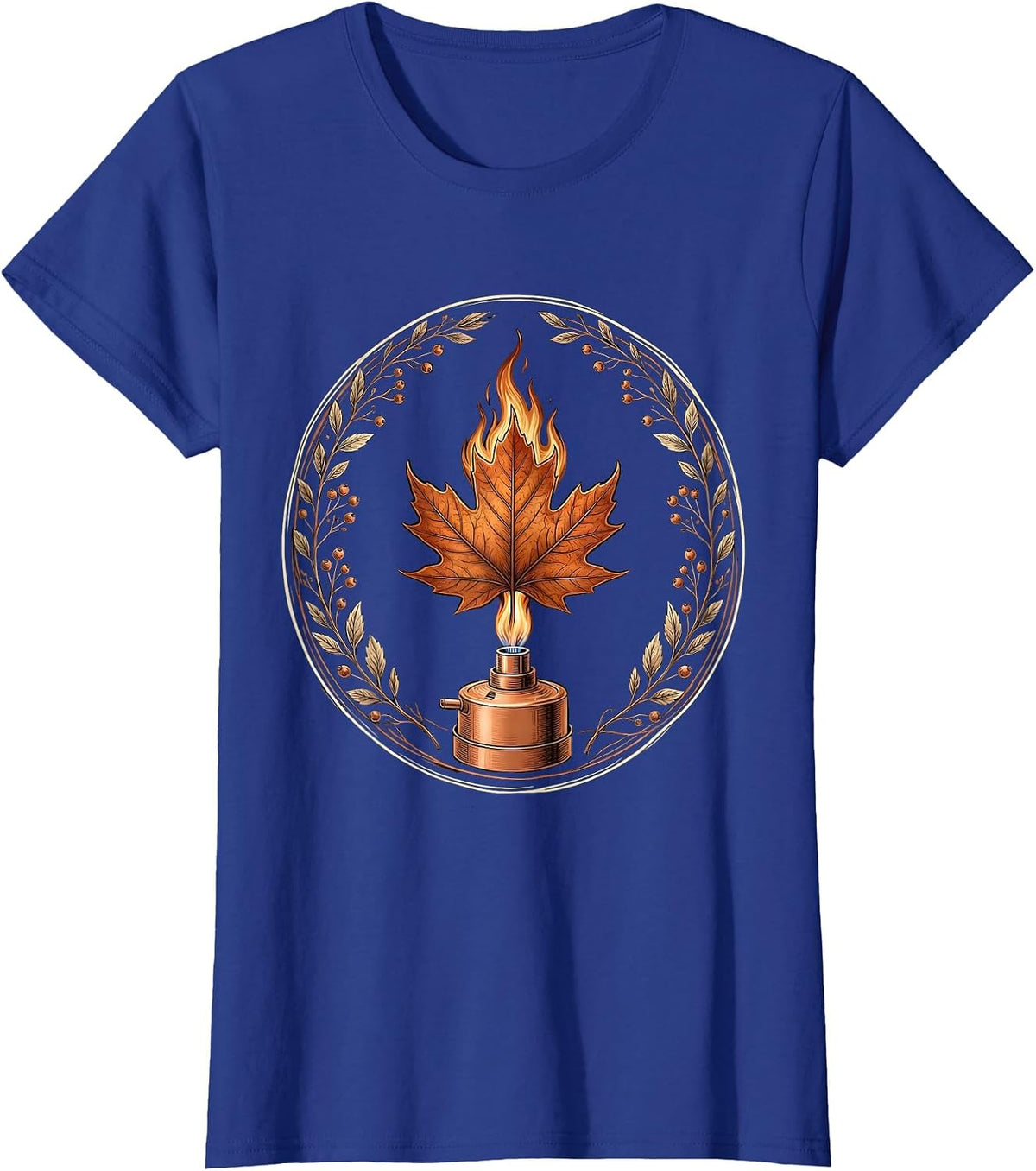 Women's Fall Science Teacher Bunsen Burner Autumn Leaf T-Shirt - Royal Blue