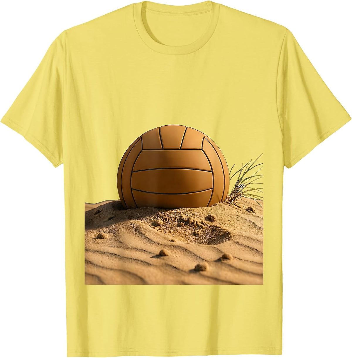 Men's Weathered Volleyball Half-Buried in Beach Sand T-Shirt - Lemon Yellow