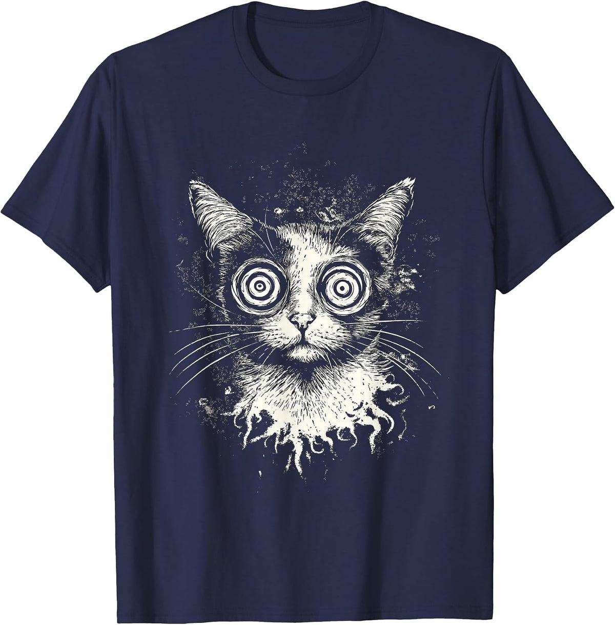 Trippy Cat Weird Kitten in Goth Gothic Grunge Style T-Shirt - Navy Blue