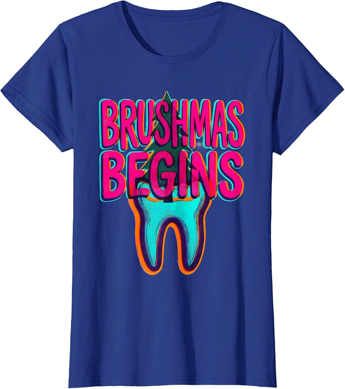 Women's Brushmas Begins Risograph Dental Office Holiday Humor T-Shirt - Royal Blue