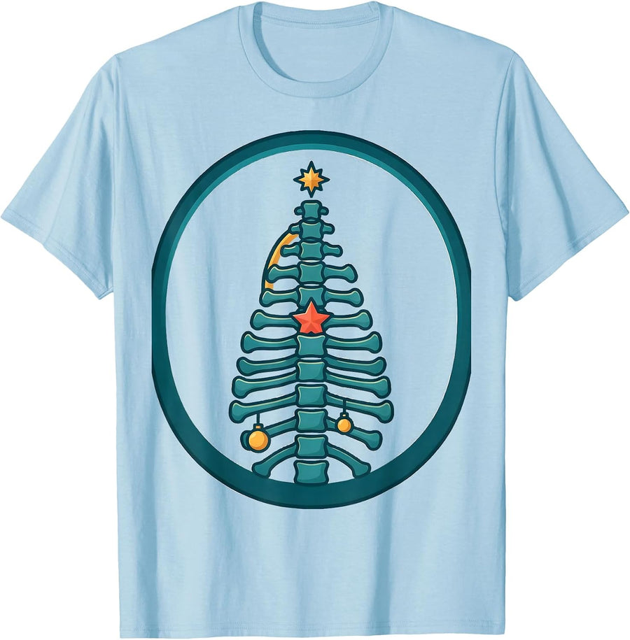 Men's Vertebrae Evergreen Spine Humor Chiropractor Gift T-Shirt - Baby Blue
