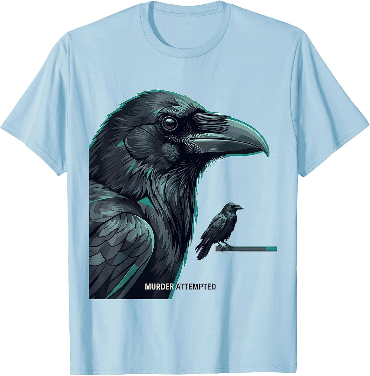 Men's Murder Attempted Flat Vector Dark Humor Crow Lover Gift T-Shirt - Baby Blue
