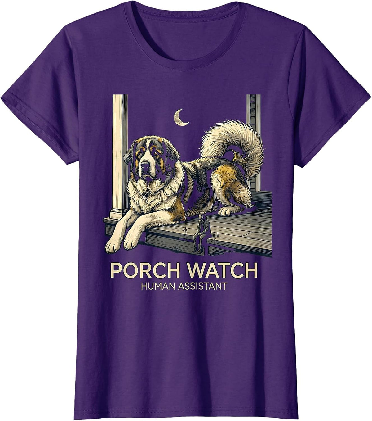 Women's Porch Watch Human Assistant Funny Great Pyrenees Dog Owner T-Shirt - Purple