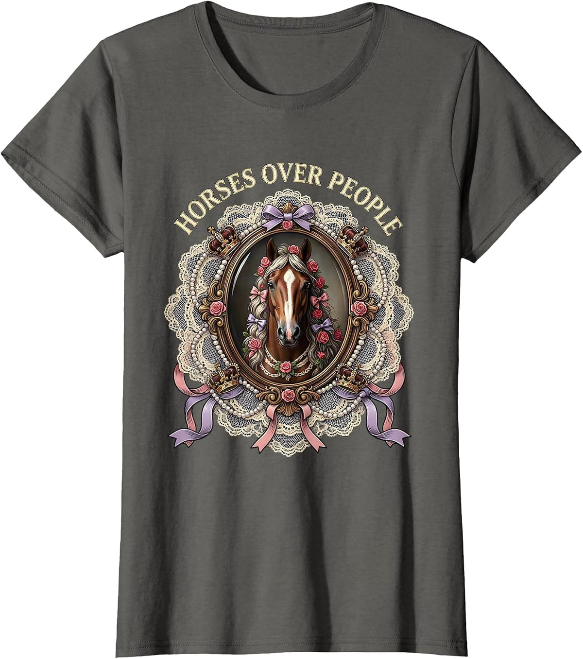 Women's Horses Over People Equestrian Lover Design T-Shirt - Asphalt Grey