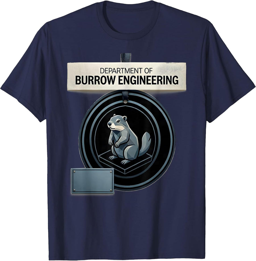 Department Of Burrow Engineering Whimsical Groundhog Humor T-Shirt - Navy Blue