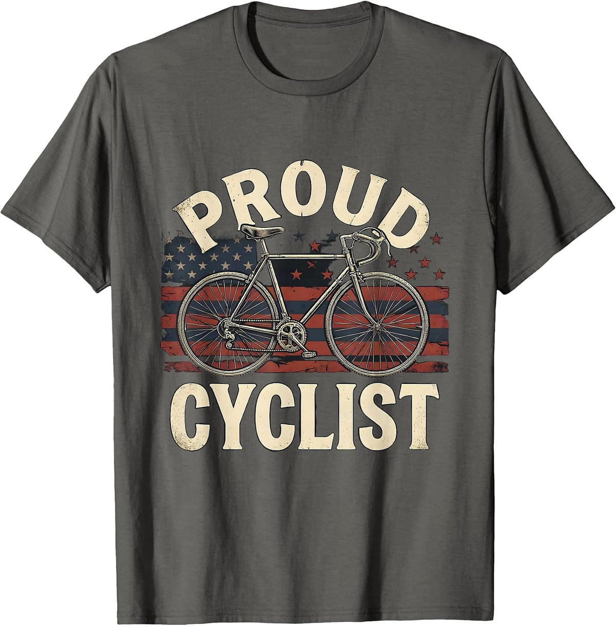 Proud Cyclist Vintage Road Bicycle American Flag Patriot T-Shirt - Asphalt Grey