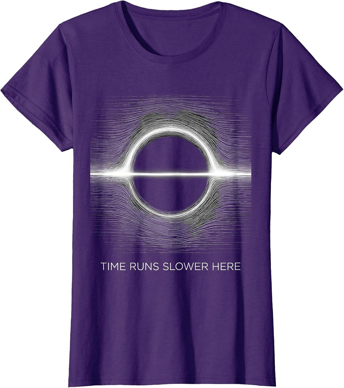 Women's Time Runs Slower Here Generative Plotter Astrophysics T-Shirt - Purple