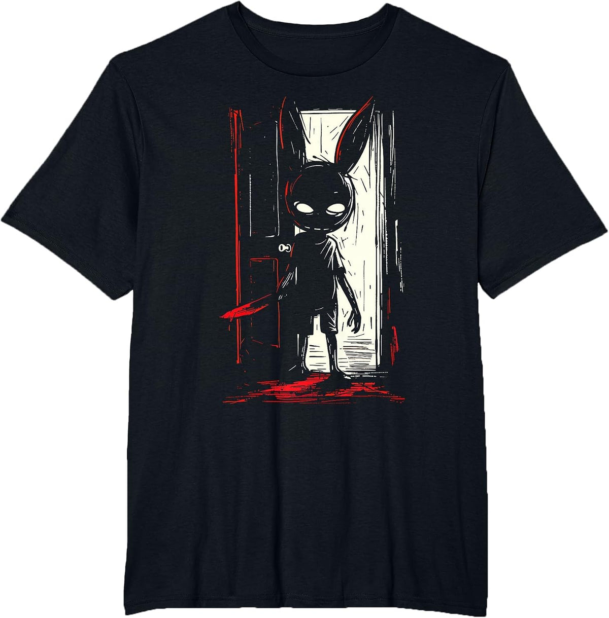 Horror Evil Bunny Rabbit Slasher Creepy Door Alt Goth T-Shirt - Black