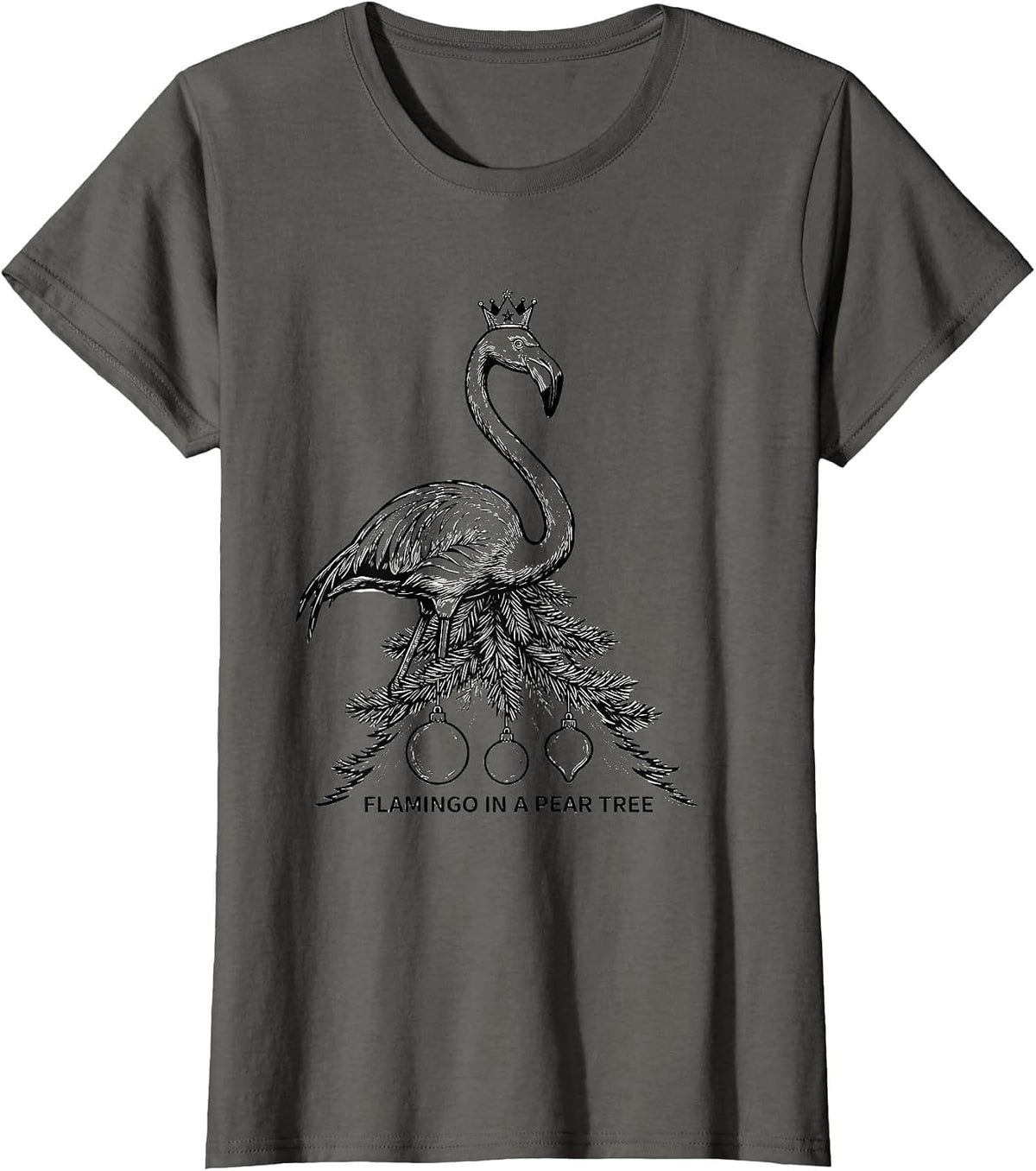 Women's Flamingo In A Pear Tree Funny Pink Flamingo Tropical T-Shirt - Asphalt Grey