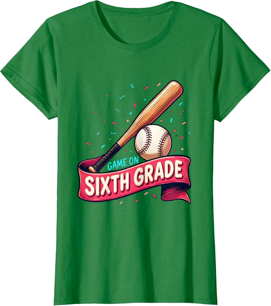 Women's Game On Sixth Grade Sign Painter Showcard Back To School T-Shirt - Kelly Green