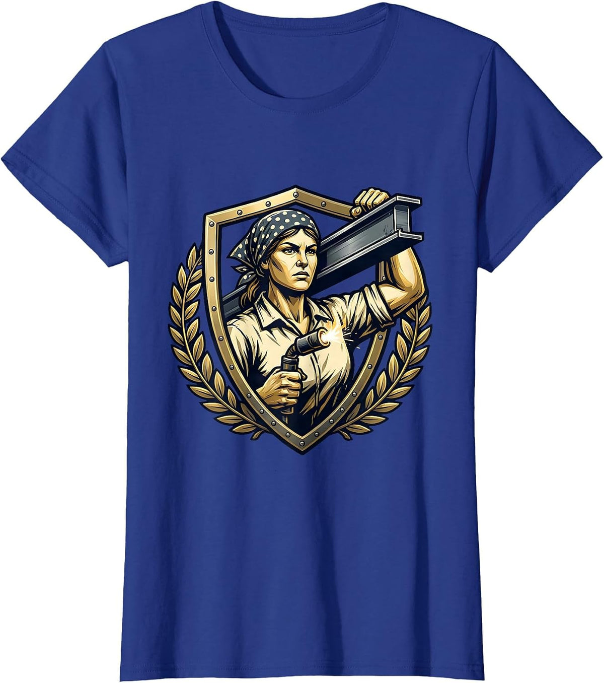 Women's Rosie the Riveter Welding Steel Beam Graphic T-Shirt - Royal Blue