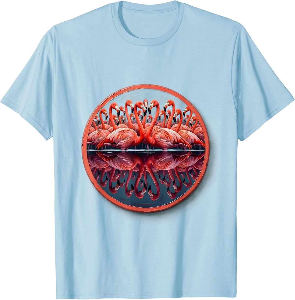 Men's Flamingo Flock Lake Reflection Safari Design T-Shirt - Baby Blue