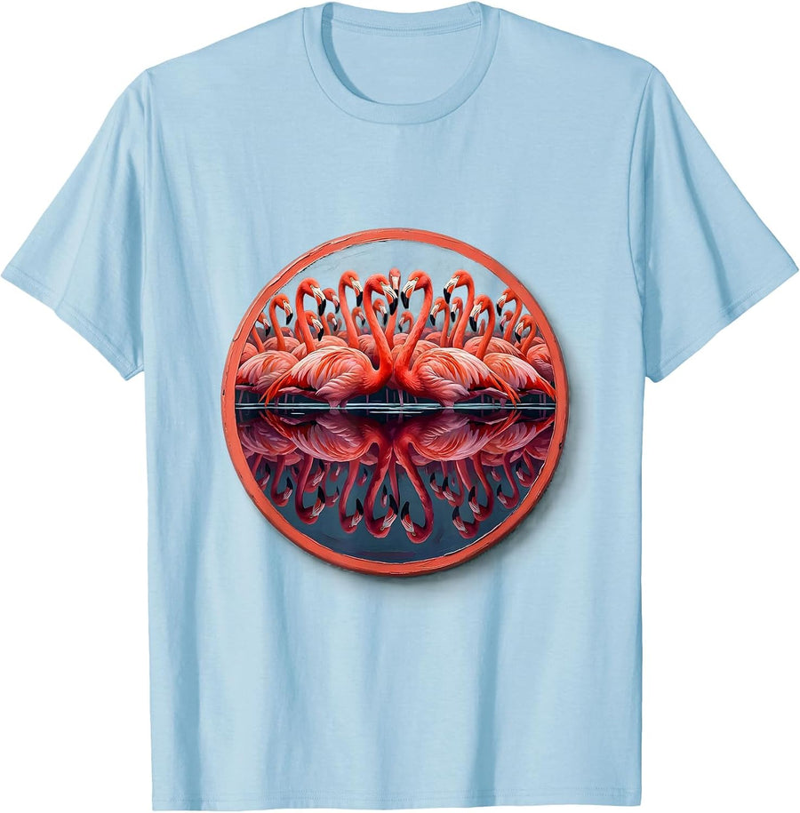 Men's Flamingo Flock Lake Reflection Safari Design T-Shirt - Baby Blue