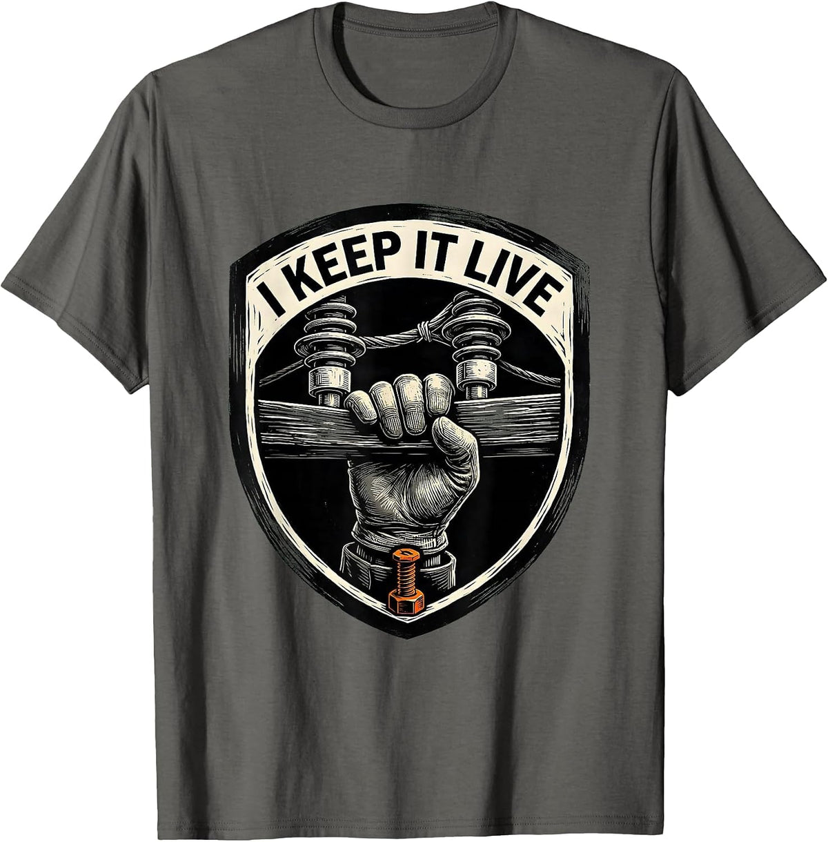 Men's I Keep It Live Funny Lineman Electrician Skeleton Trade T-Shirt - Asphalt Grey