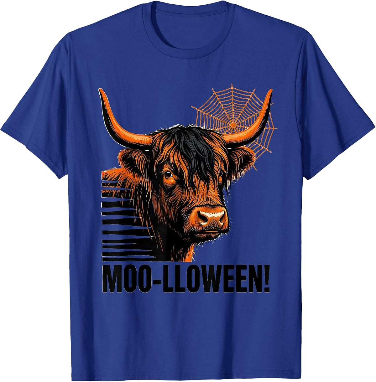 Men's Moo-lloween! Stencil Highland Cow Halloween Funny Costume T-Shirt - Royal Blue