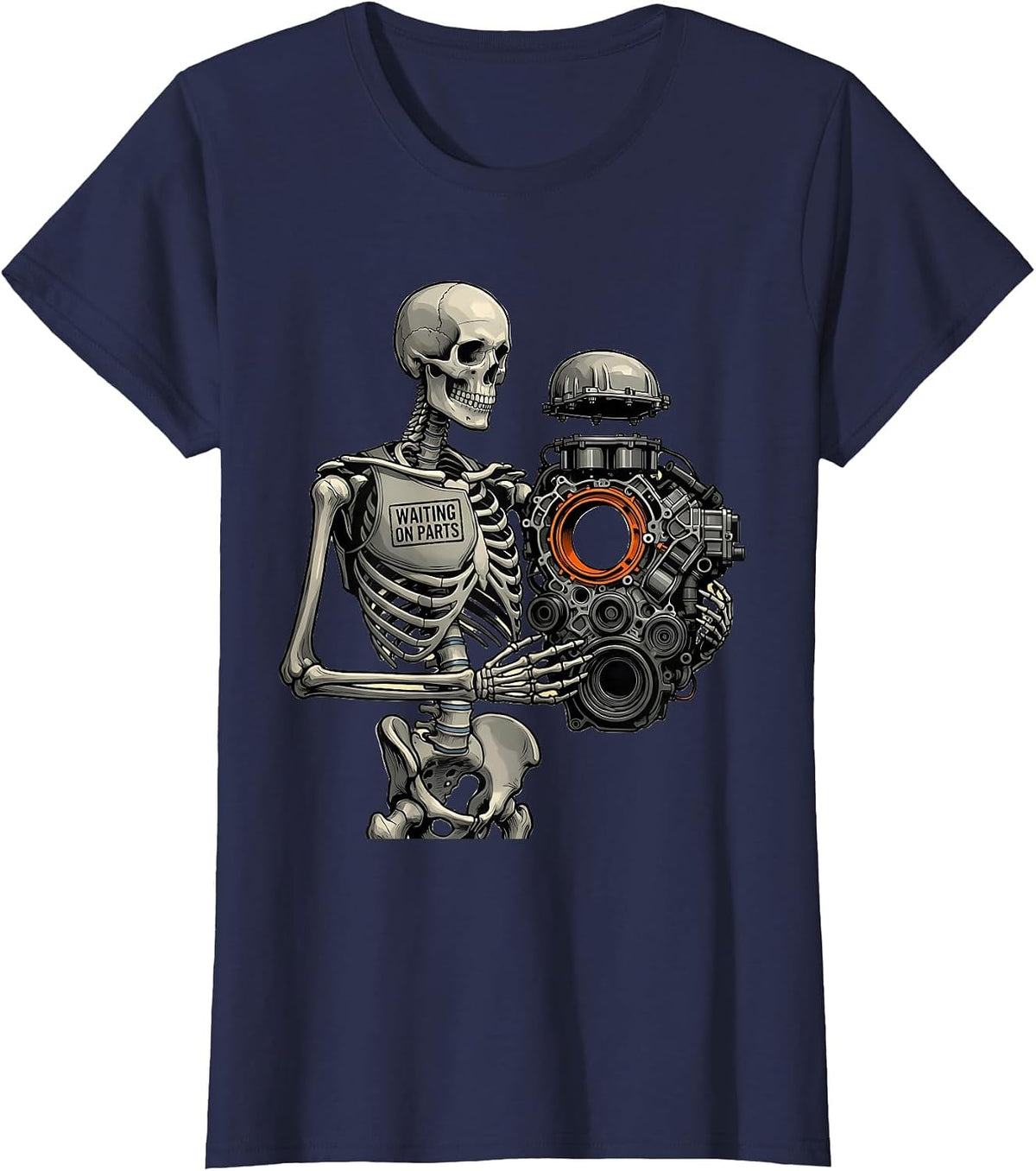 Women's Waiting On Parts Funny Mechanic Auto Repair Technician Humor T-Shirt - Navy Blue