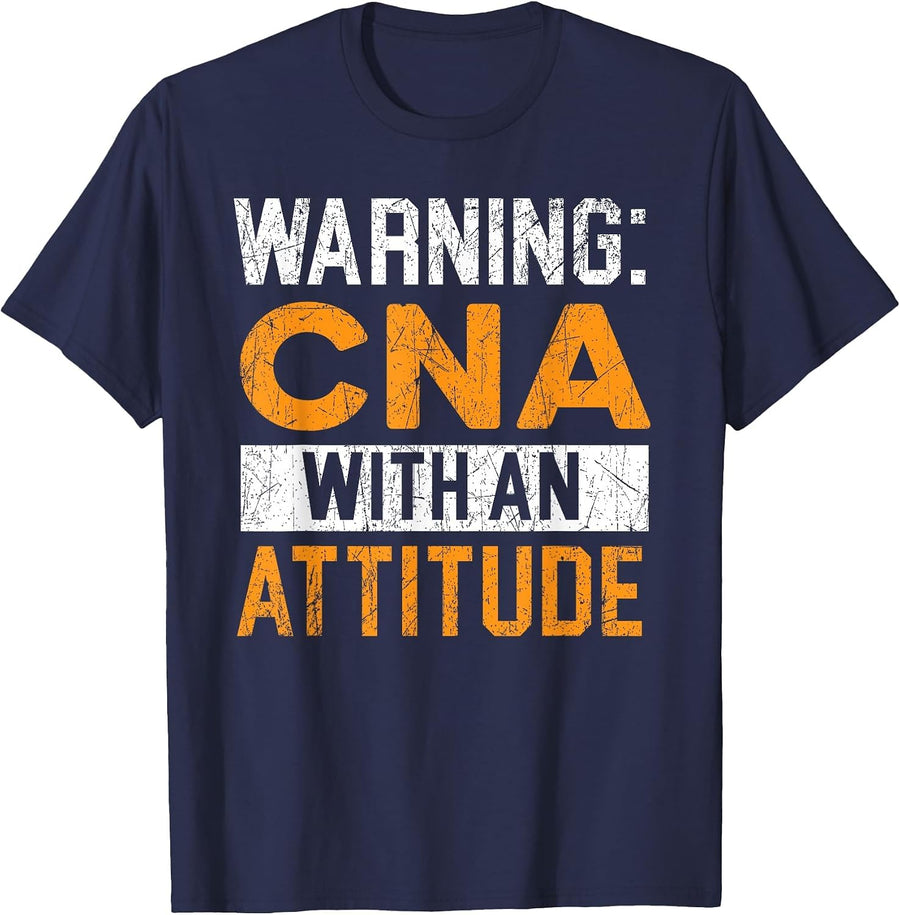 CNA with an Attitude Certified Nursing Assistant Medical T-Shirt - Navy Blue