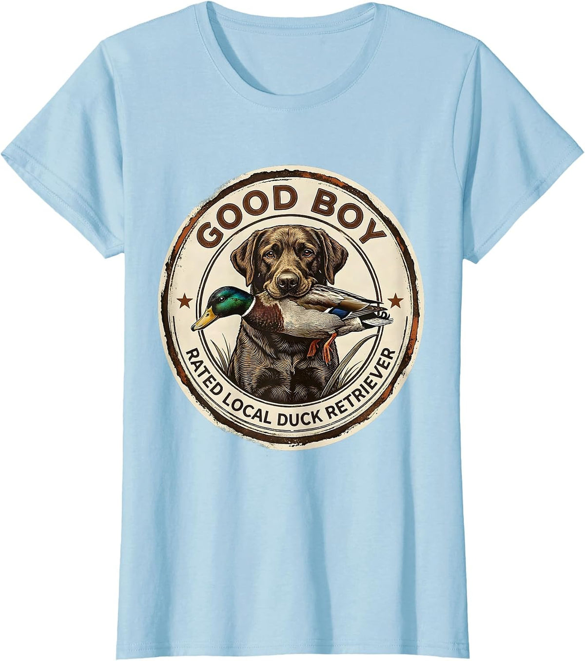 Women's Good Boy, Rated Local Duck Retriever Vintage Labrador T-Shirt - Baby Blue
