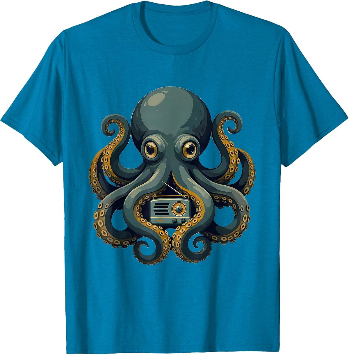 Octopus Vintage Radio Midcentury Modern Sea Creature Art T-Shirt - Sapphire Blue