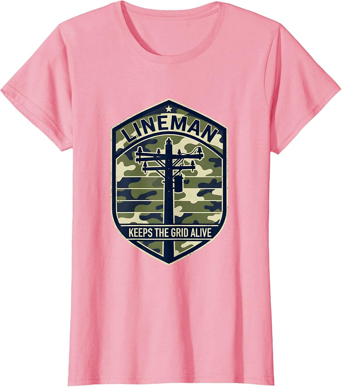 Women's Lineman Keeps The Grid Alive Patriotic Camo Military Veteran T-Shirt - Pink