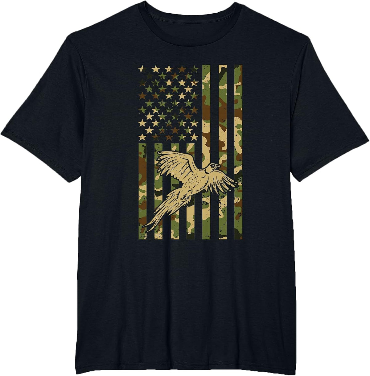 Pheasant Hunting Bird Hunter Hunting American Flag Camo T-Shirt - Black