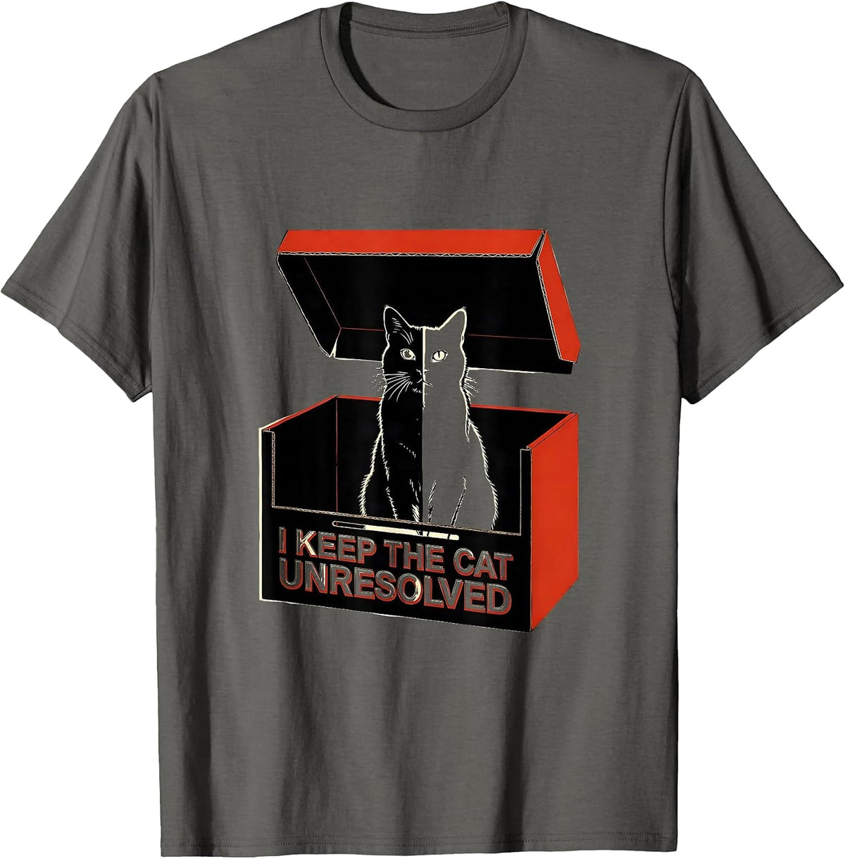 I Keep The Cat Unresolved Funny Quantum Physics Cat Lover T-Shirt - Asphalt Grey